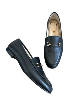 Sam Edelman Lorraine Black Leather Loafers 8W WIDE Gold Hardware